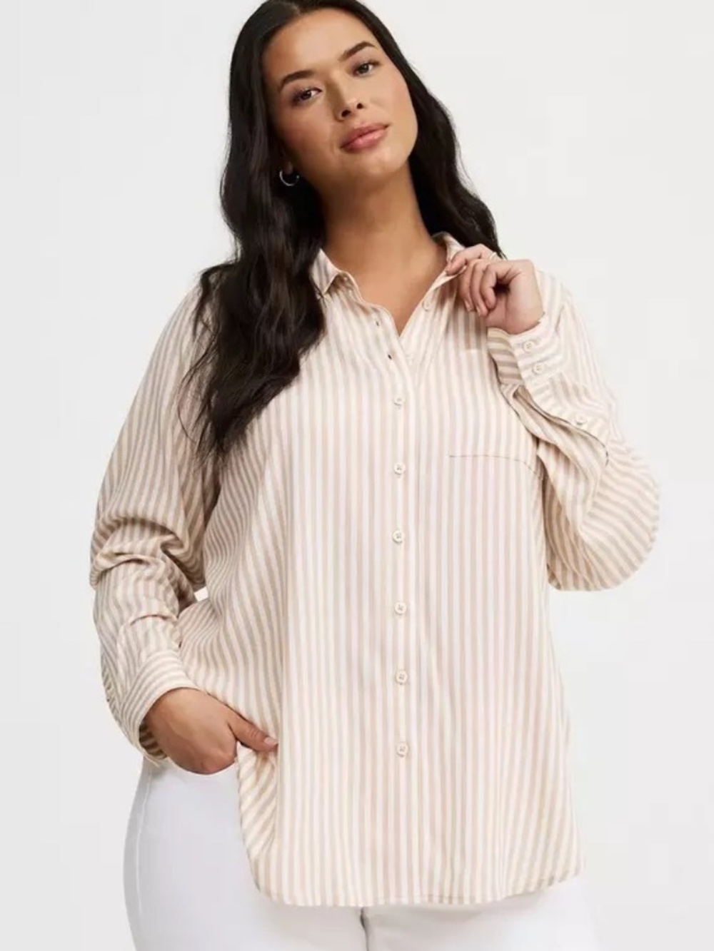 Torrid | Lizzie Button-Up Shirt | Color: Rocker Stripe Cement | Size: 0 12 Large